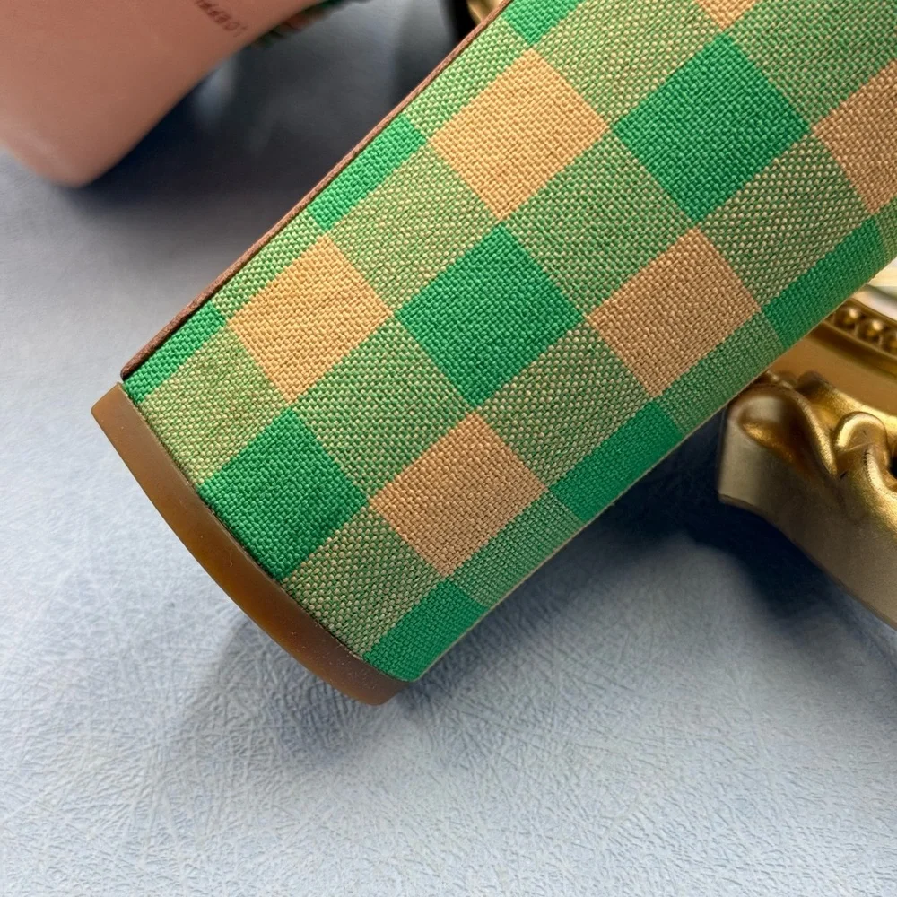 🆕 LOEFFLER RANDALL 🧿 NWOB Natalia Pleated Bow Platform Sandal, Plaid Green Sz7